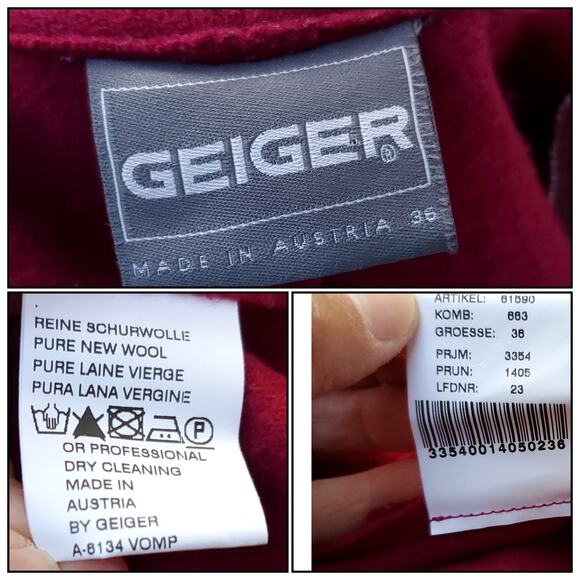 Geiger Tyrol Austria Magenta Pink Boiled Wool Jacket Sz EU 36 US Small - Picture 16 of 16
